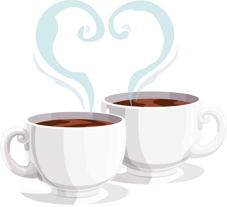 Pair of coffee cups and steaming heart